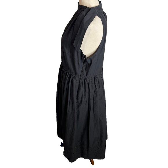 J.Crew Womens Tie-neck midi dress with eyelet trim Black Size 14 CK283 - Picture 3 of 8